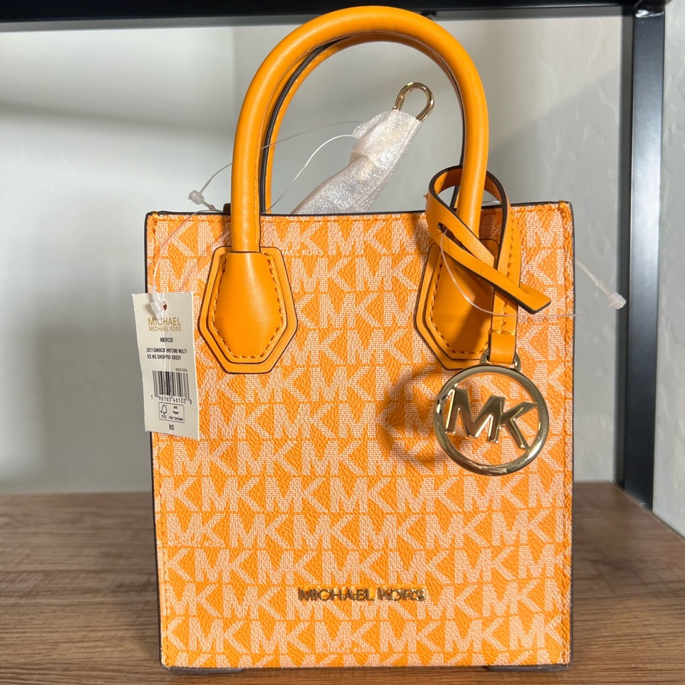 Michael Kors Women's Mercer MK Signature NS Shopper Crossbody Bag